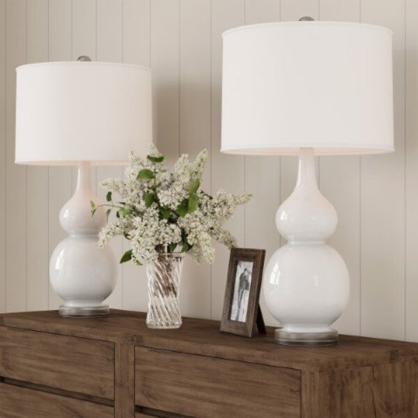 Hastings Home Gourd Ceramic LED Table Lamp Set, White, Hastings Home, Mfr#: 760889LJX